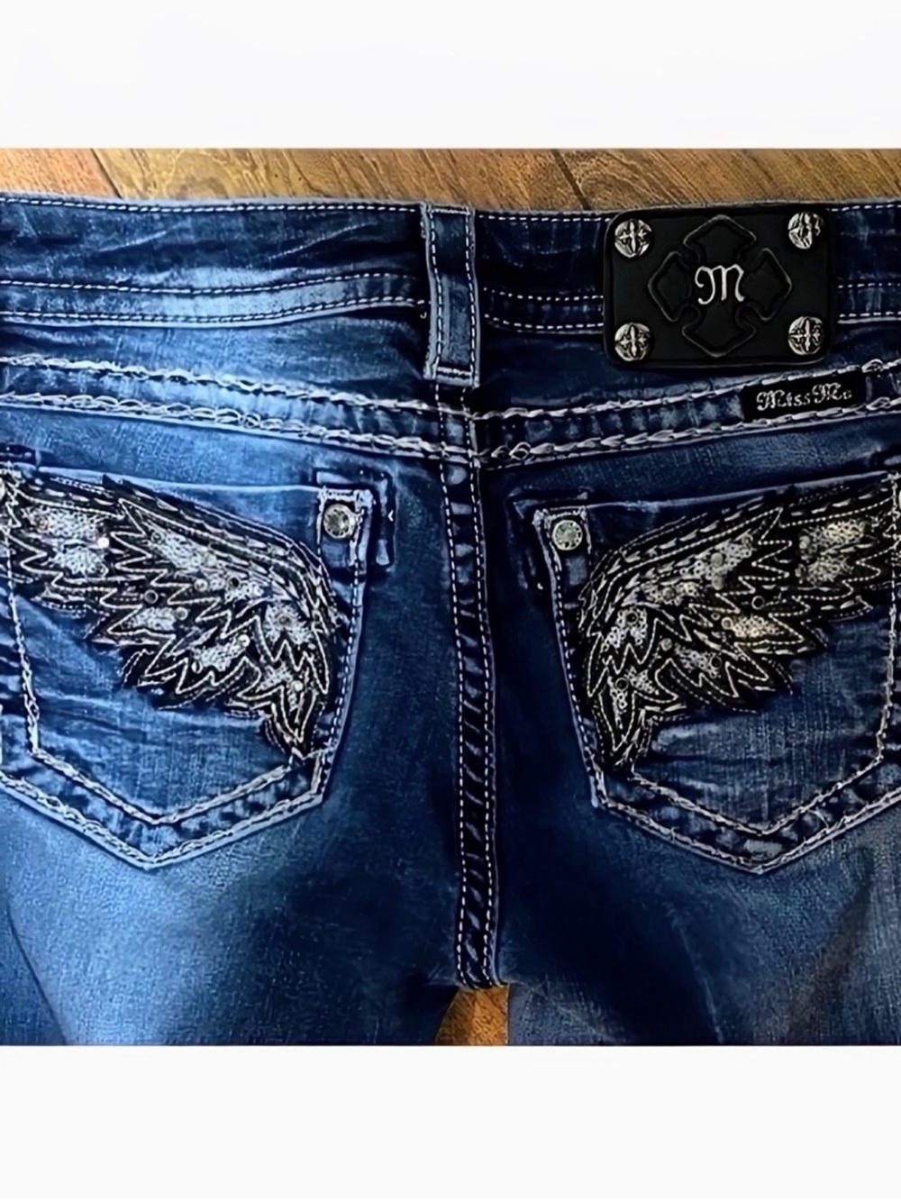 Gorgeous Y2K Miss Me Skinny Jeans With Wing Embellished Pockets 27” Inseam